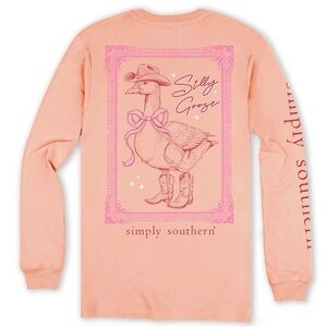 Simply Southern Silly Goose Long Sleeve Graphic Shirt Sz L Pink
